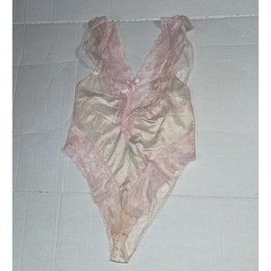 Vintage Joan Collins Dynasty silky pink eyelet lace 80s bustier Bodysuit teddy M
